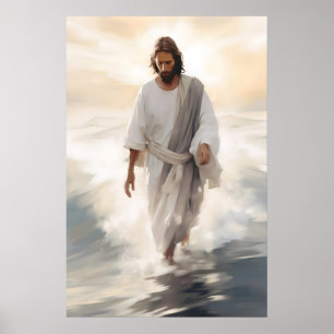 Affiche Jésus marchant sur l'eau Jésus-Christ Pâques Peint