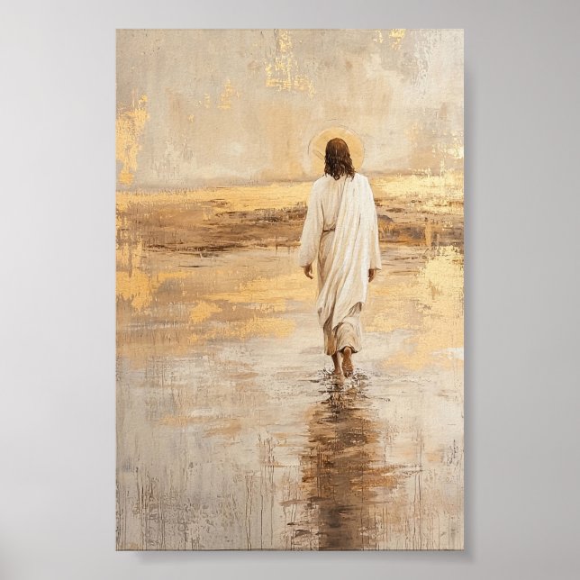 Affiche Jésus marche sur l'eau en vêtements blancs (Devant)