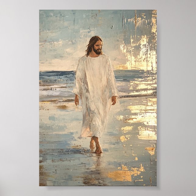 Affiche Jésus marche sur l'eau en vêtements blancs (Devant)