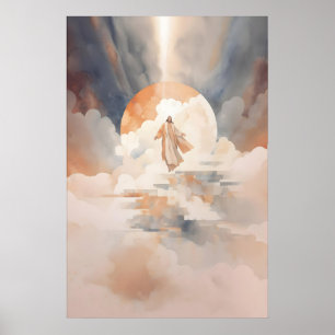 Affiche Jésus monte au ciel Scène biblique à l'aquarelle