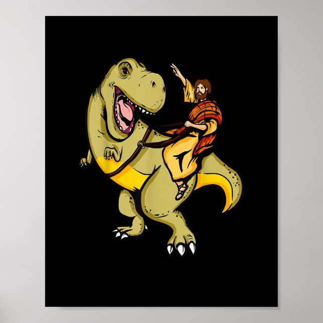 Affiche Jésus Monte Un T-Rex Dinosaur Drôle T-Shirt Appare (Devant)