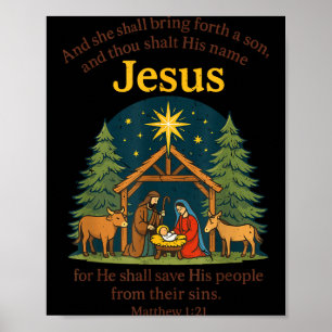 Affiche Jésus Nativité Chrétien Noël Bible Pjs Tout-Petits