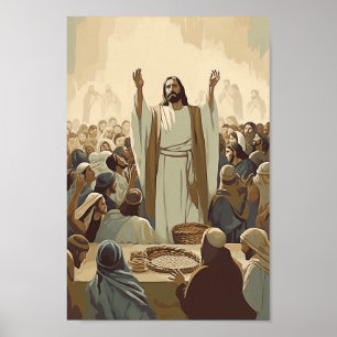 Affiche Jésus nourrit la 5000 Christ Bible Verses Histoire