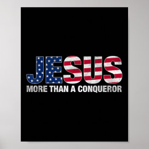 Affiche Jésus Plus Qu'Un Conquérant Drapeau Américain