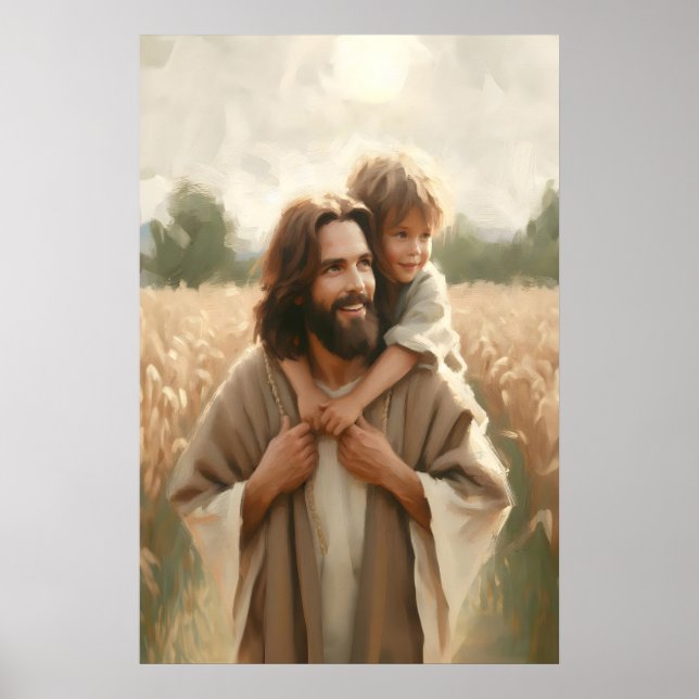 Affiche Jésus portant l'enfant Jésus et bébé peinture Chri (Devant)