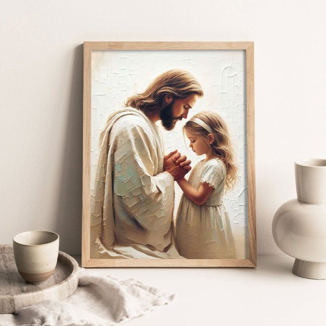 Affiche Jésus priant avec une fille, peinture chrétienne,  (Créateur téléchargé)