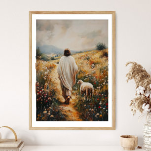 Affiche Jésus Quitte Les 99 Peinture à l'Huile Se Réjouit