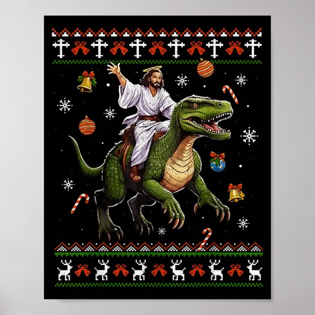 Affiche Jesus Riding Dinosaur Funny Meme Ugly Christmas Sw (Devant)