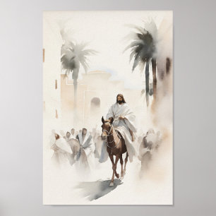 Affiche Jesus Riding in Jerusalem Watercolor Art Imprimer