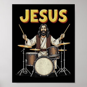 Affiche Jesus Rocks Musique Drôle Christian Drummer Design