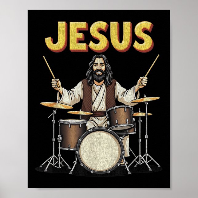 Affiche Jesus Rocks Musique Drôle Christian Drummer Design (Devant)