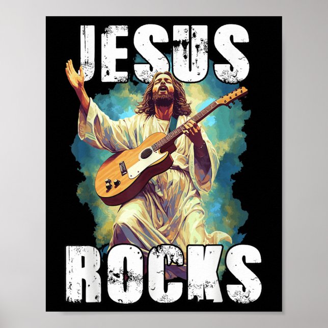 Affiche Jesus Rocks With Guitar - Funny Christian Rocks Ch (Devant)