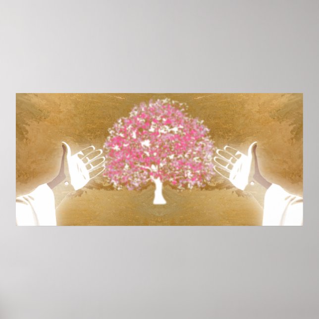 Affiche Jésus rose Open les bras Clous dans les mains Arbr (Devant)