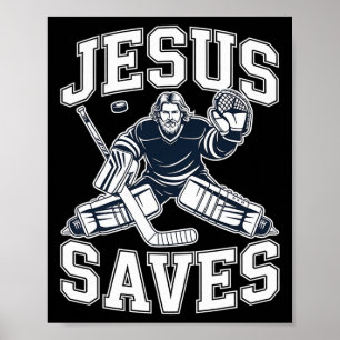 Affiche Jésus Sauve – Humour de Hockey Pour Joueurs Chréti