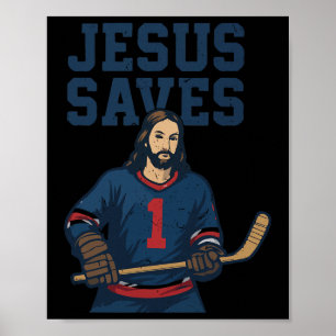 Affiche Jésus Sauve Humour Gardien de but de Hockey Chréti