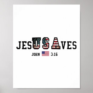 Affiche Jésus Sauve Jésus Sauve Drapeau Américain Usa Patr
