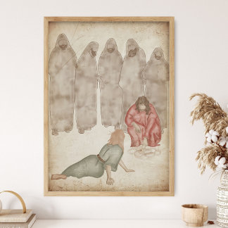 Affiche Jésus se baissa et écrivit avec son doigt sur le