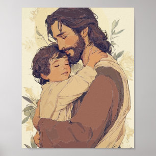 Affiche Jésus serrant un enfant dans ses bras – Réconfort