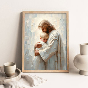 Affiche Jésus serrant un garçon dans ses bras, Art chrétie