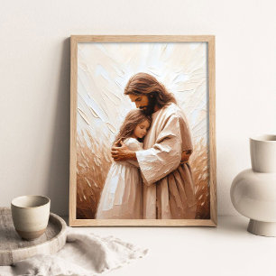 Affiche Jésus serrant une petite fille dans ses bras, Art