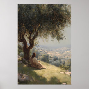 Affiche Jésus sous l'arbre à moutarde Art biblique Art chr