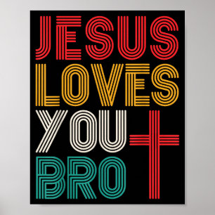 Affiche Jésus t'aime frère foi chrétienne typographie rét