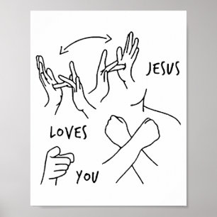 Affiche Jésus t'aime Langue des signes chrétienne