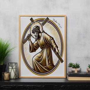 Affiche Jésus tenant la croix d'or de manière réversible