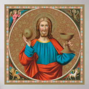 Affiche Jésus tenant l'Eucharistie en l'air (SNV 050)