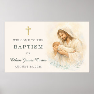 Affiche Jésus tenant un bébé Baptême de bienvenue Aquarell