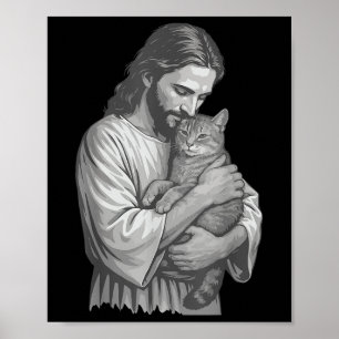 Affiche Jésus tenant un chat