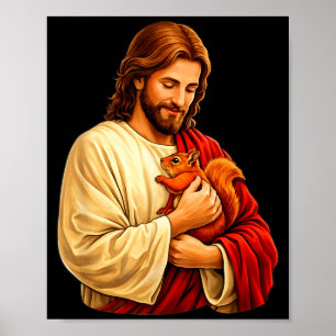 Affiche Jésus tenant un écureuil chrétien