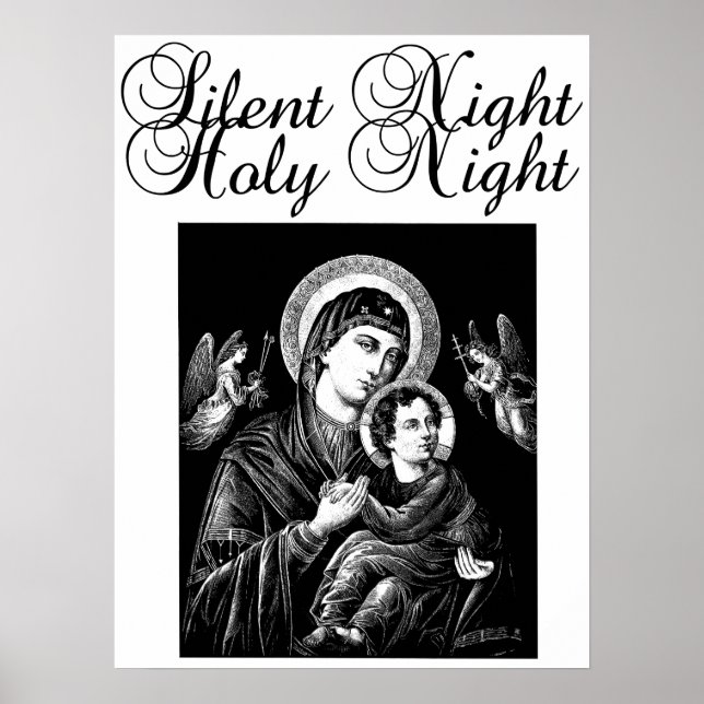 Affiche Jésus Vierge Marie Silencieuse Nuit Art de Noël (Devant)
