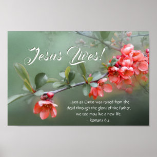 Affiche Jésus Vit Des Fleurs De Printemps Bible Verse Pâqu
