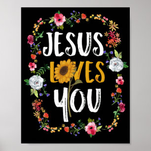 Affiche Jésus Vous Aime Avec Frame Fleur Ronde Christian