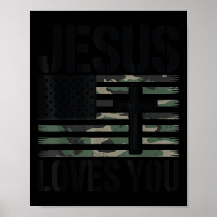 Affiche Jésus Vous Aime Camo Chrétien 4 Juillet Hommes Fem