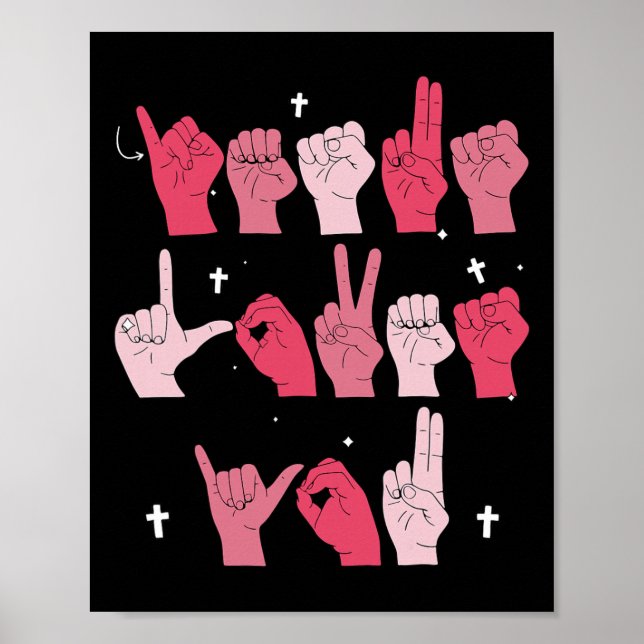 Affiche Jésus vous aime Signe de langue des signes chrétie (Devant)