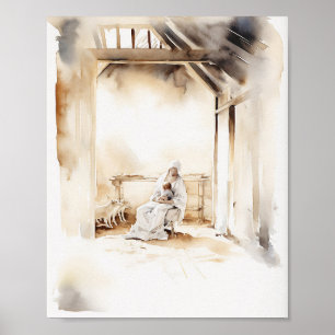 Affiche Jesus Watercolor Art Imprimer - Serene Religion Ho