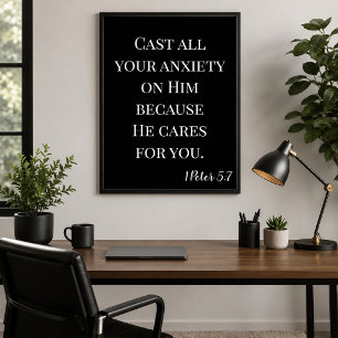 Affiche Jetez Votre Anxiété Sur Lui Écriture Sainte Noir e