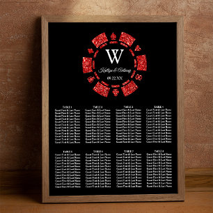 Affiche Jetons de Poker Casino Mariage Pailletés Rouges