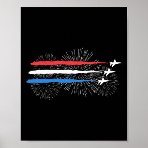 Affiche Jets De Combat Rouge Blanc Et Bleu Avec Fireworks