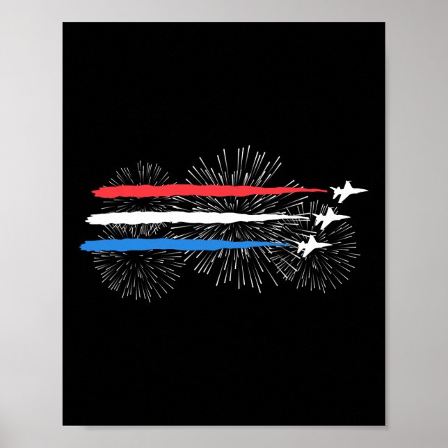Affiche Jets De Combat Rouge Blanc Et Bleu Avec Fireworks  (Devant)