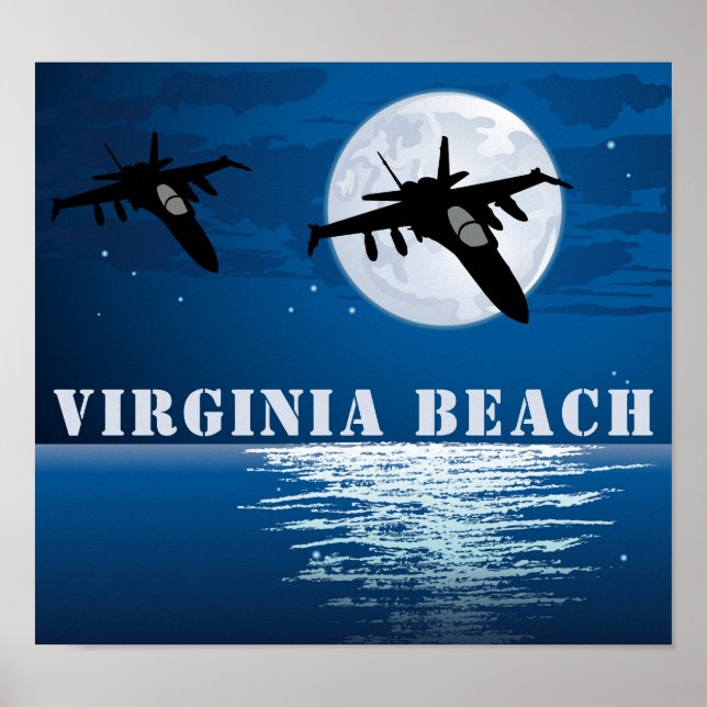 Affiche Jets militaires de Virginia Beach avec Pleine lune (Devant)