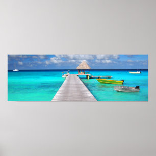 Affiche Jetty avec des bateaux dans un lagon tropical