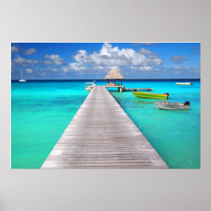 Affiche Jetty avec des bateaux dans un lagon tropical