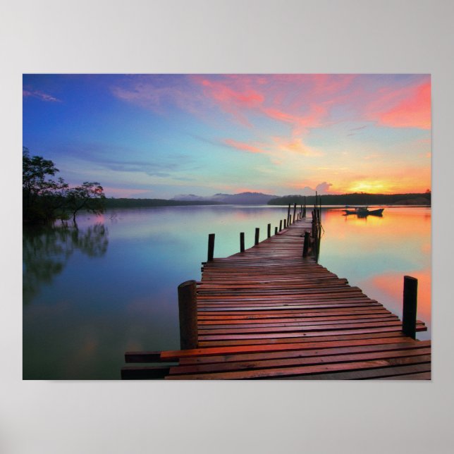Affiche Jetty Pier de Sunrise Lake pittoresque (Devant)