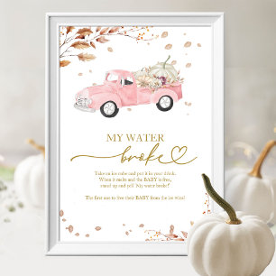 Affiche Jeu Baby Shower Automne Citrouille Mon Eau Est Cas