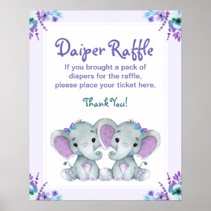 Affiche Jeu Baby shower Twin Elephant Diaper