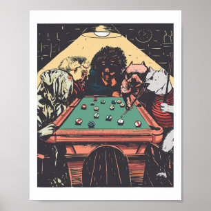 Affiche Jeu Chiens De Nuit Sur Billard Billard Table Tir 8