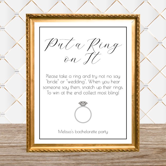 Affiche Jeu d'anneau Bachelorette Party Élégant minimalist (ring game bachelorette party ring game bridal shower elegant minimalist black and white)
